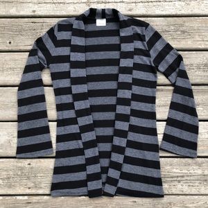 Long & Lean Black & Gray Stripe Cardigan Sweater